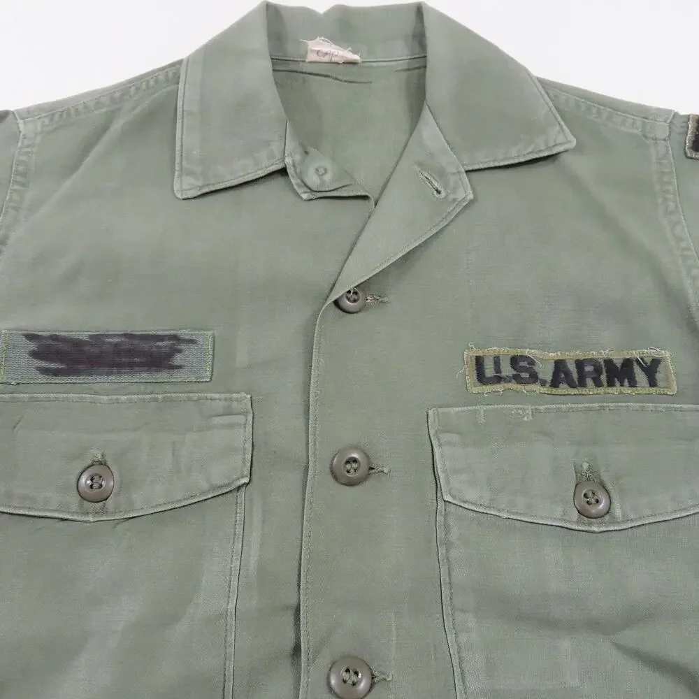 Vietnam Era Cotton Sateen Shirt, Green 14.5 x 33 1960s